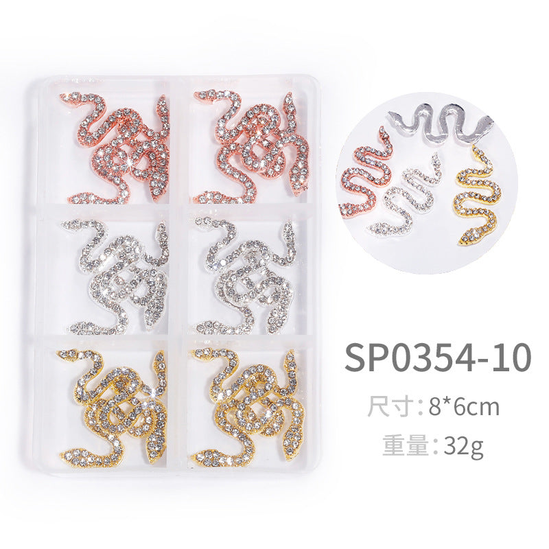 NZJ064  New Snake Planet Zircon Rhinestone Six-Grid Alloy Jewelry Wholesale 2022 New Nail Art Alloy Jewelry Vintage big drill pile drill