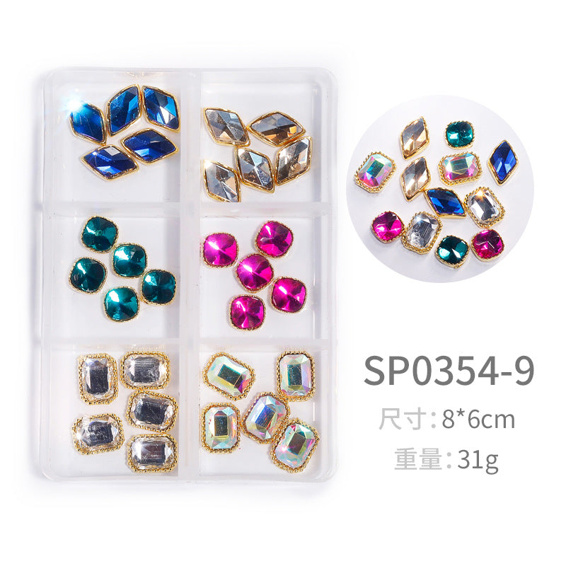 NZJ064  New Snake Planet Zircon Rhinestone Six-Grid Alloy Jewelry Wholesale 2022 New Nail Art Alloy Jewelry Vintage big drill pile drill