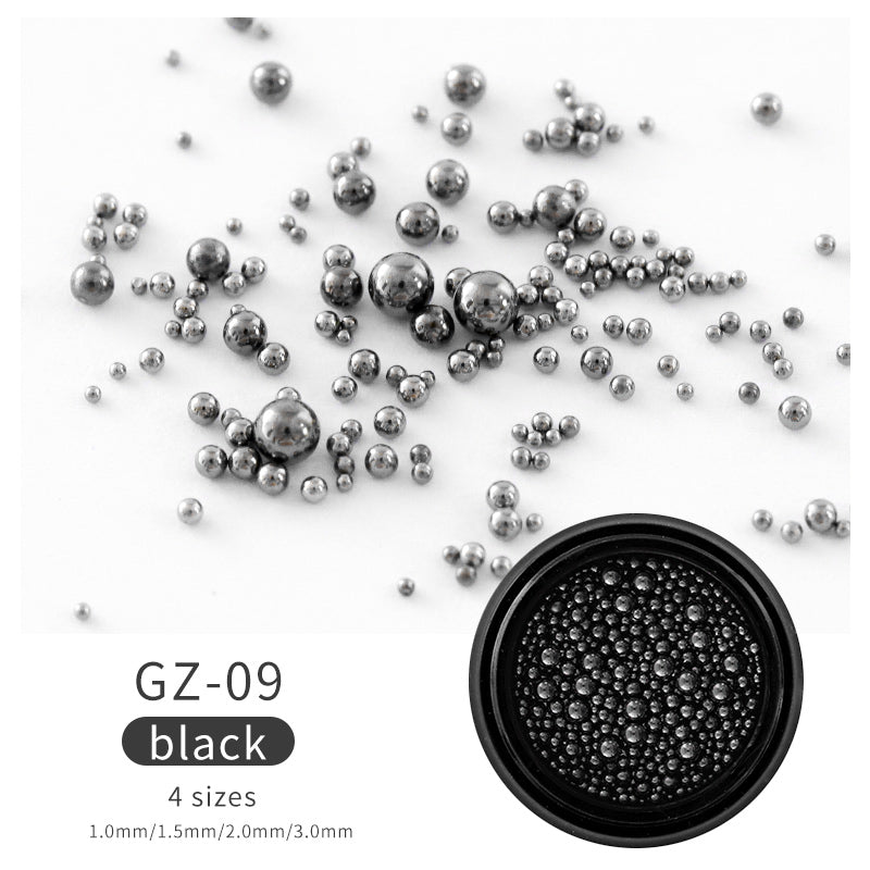 NAW004  Mixed Sizes Gold Sliver Rose Steel Caviar Beads Nail Studs 3D Metal Nail Art Decorations Wheel Manicure Tools