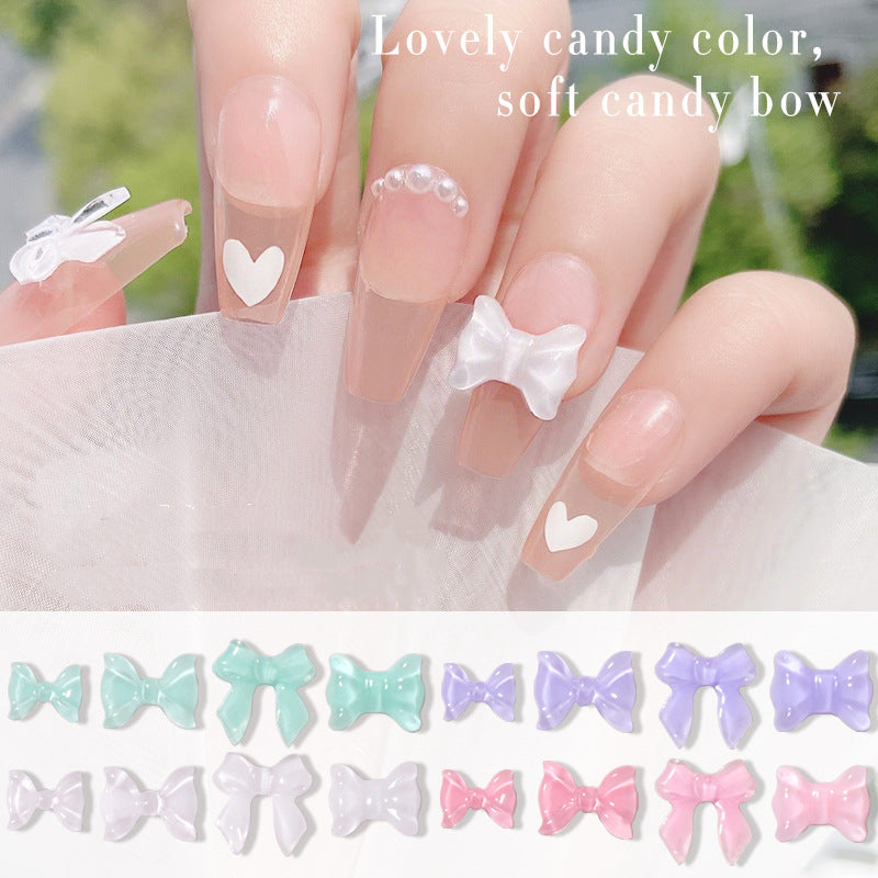 NDE044  ForLife new 6-piece nail art candy color soft bow ornaments bendable nail art diamonds nail jewelry accessories