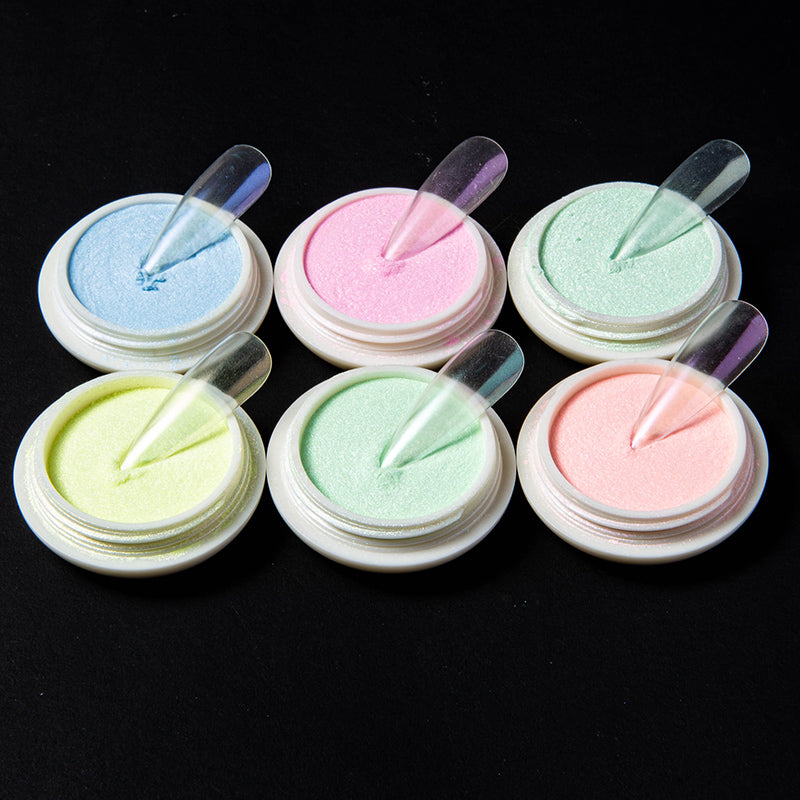FNP091  6 Colors rainbow powder shell glitter aurora powder magic mirror pigment nail neon powder