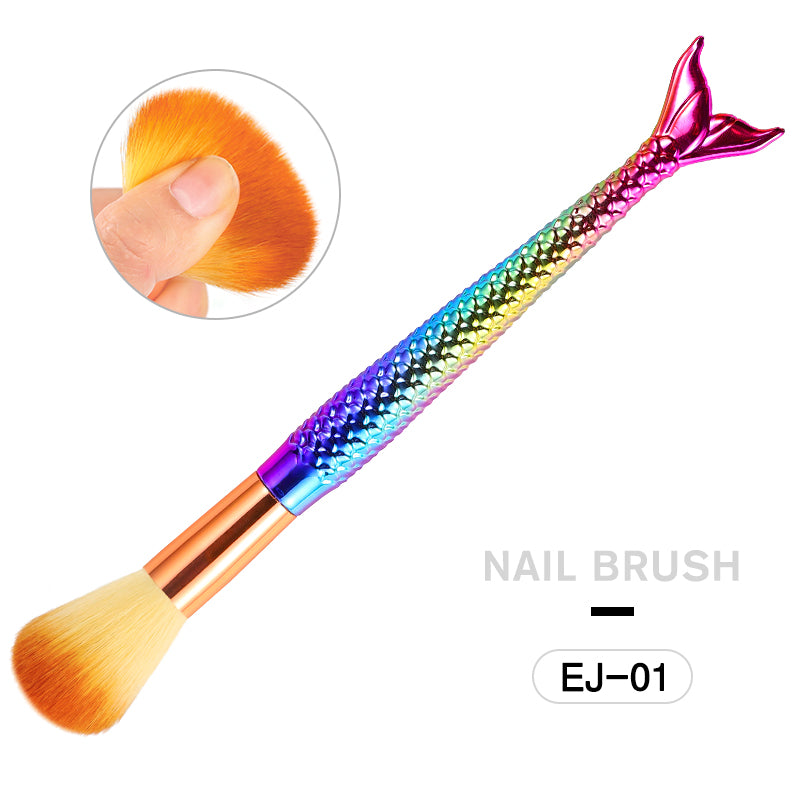 NBR017  ForLife Nail Art Brush Pen Mermaid Soft Fluffy Dust Clean Glitter Powder Remover Gradient Color Handle Blush Makeup Tools