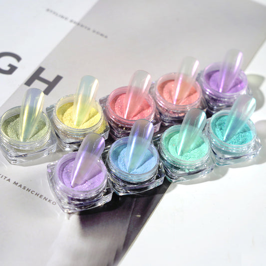 FNP027  Hot Seller Nail Acrylic Powder Fine Glitter Magic Mirror Chrome Nail Powder Aurora Rainbow Powder Nail Art