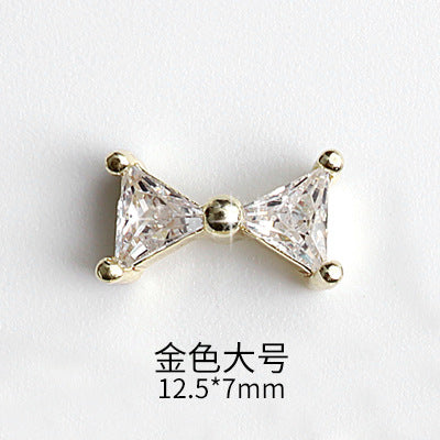 NZJ045  Luxury Rhinestones Gems Butterfly Bow Tie Silver Zircon Metal Alloy 3D Nail Charms