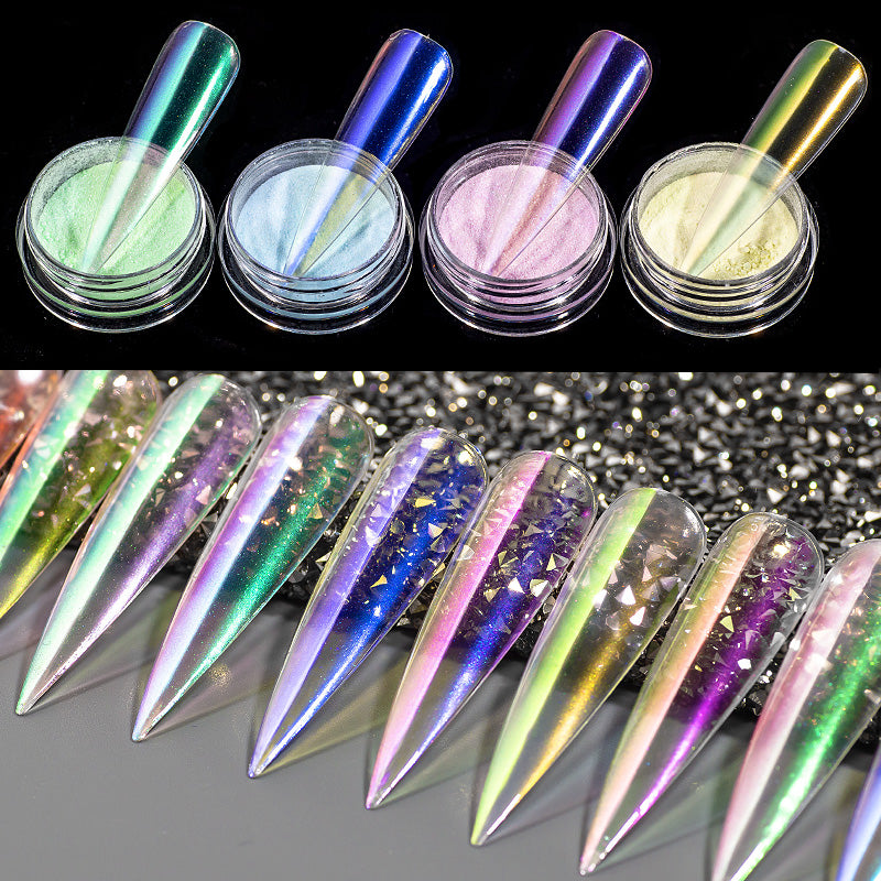 FNP106  New Arrived 12 Color/set Rainbow Effect Transparent Aurora Nail Pigment Powder For Nail Art Decoration