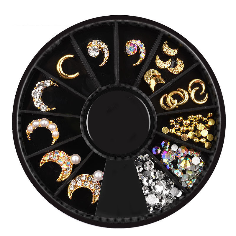 NAW007 Hollow Gold Metal 3d Nail Art Decorations Wheel Star rhinestones Design DIY Sharp Tips Nail Decoration tools