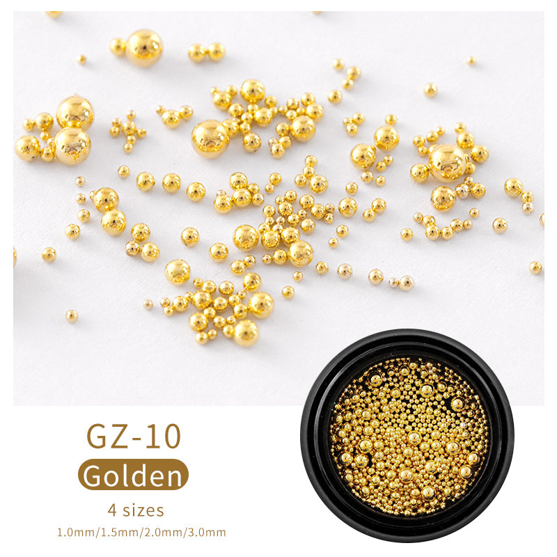 NAW004  Mixed Sizes Gold Sliver Rose Steel Caviar Beads Nail Studs 3D Metal Nail Art Decorations Wheel Manicure Tools