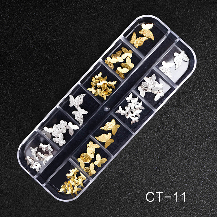 NDE050  Hot Selling Nail Rhinestone 12 Grid Boxed Mixed Rivet Jewelry Symphony Pearl Sequin Chain Nail Accessories