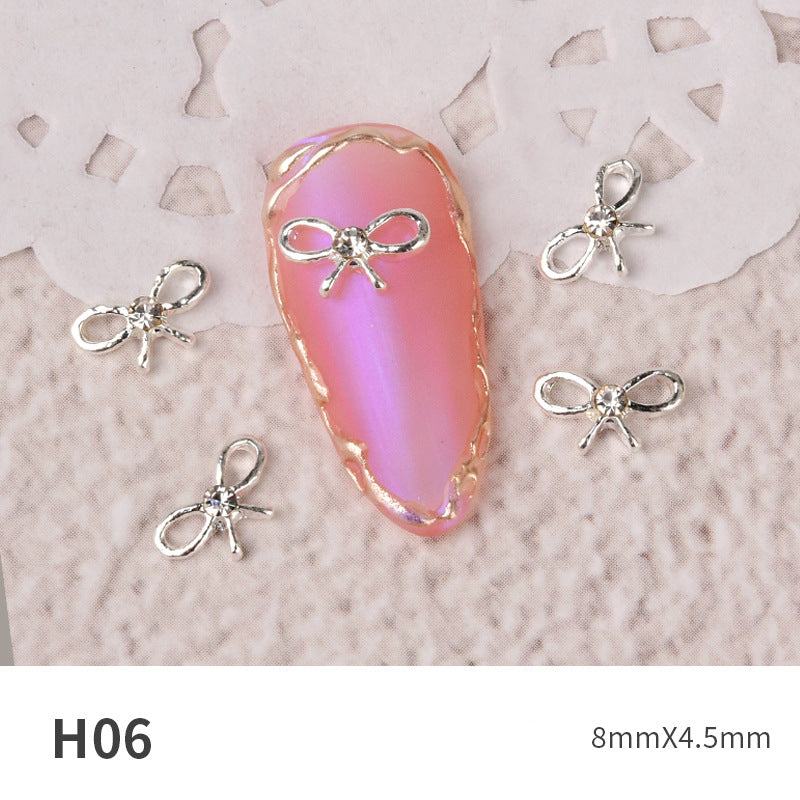 NZJ060 new Bowknot Nail Jewelry Shiny Japanese Alloy Rhinestone Nail Jewelry Pearl Diamond Jewelry