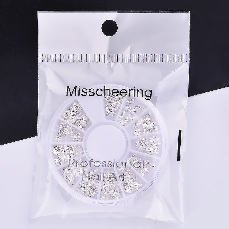 NAW010  Metal Rivet Ocean Series Silver Starfish Shell 3d Metal Hollow Nail Art Stud Decoration Manicure Nail Wheel