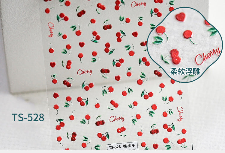 NS5D001 New Summer Nail Leave 5D Nail Sticker Adhesive Decal Summer Drinking Fruit Slider Laser Nail Art Decoration Manicure Wrap 3D