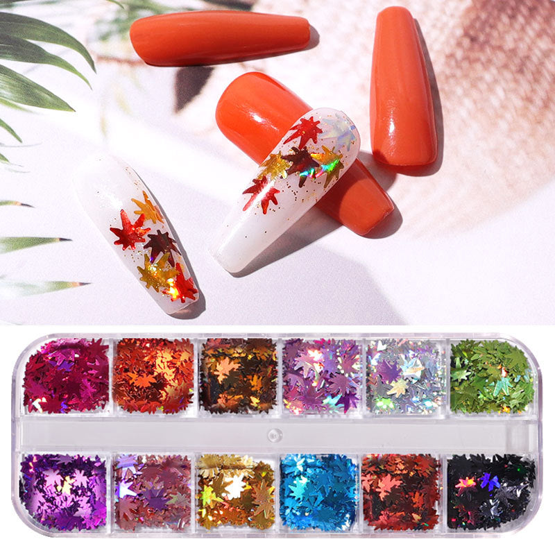 NDE031  ForLife 12 colors Maple leaf Shapes Nail Art Glitter Flakes 3D colorful Sequins Polish Color changing Manicure decoration