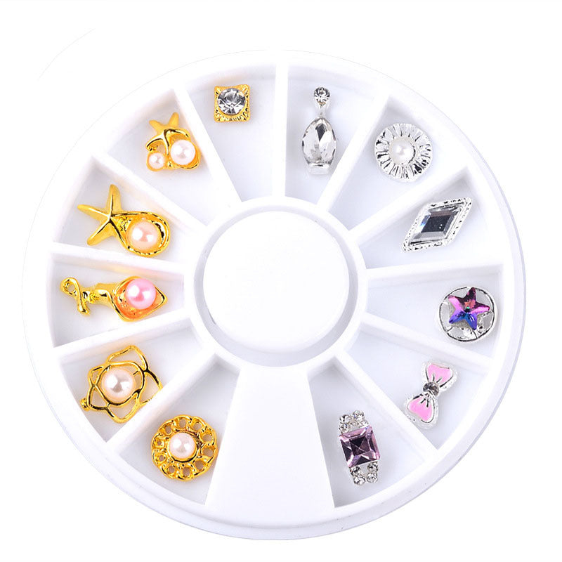 NAW007 Hollow Gold Metal 3d Nail Art Decorations Wheel Star rhinestones Design DIY Sharp Tips Nail Decoration tools