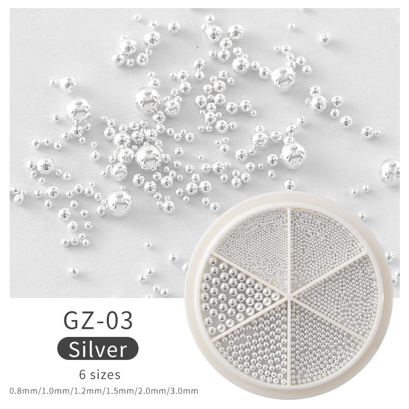 NAW004  Mixed Sizes Gold Sliver Rose Steel Caviar Beads Nail Studs 3D Metal Nail Art Decorations Wheel Manicure Tools