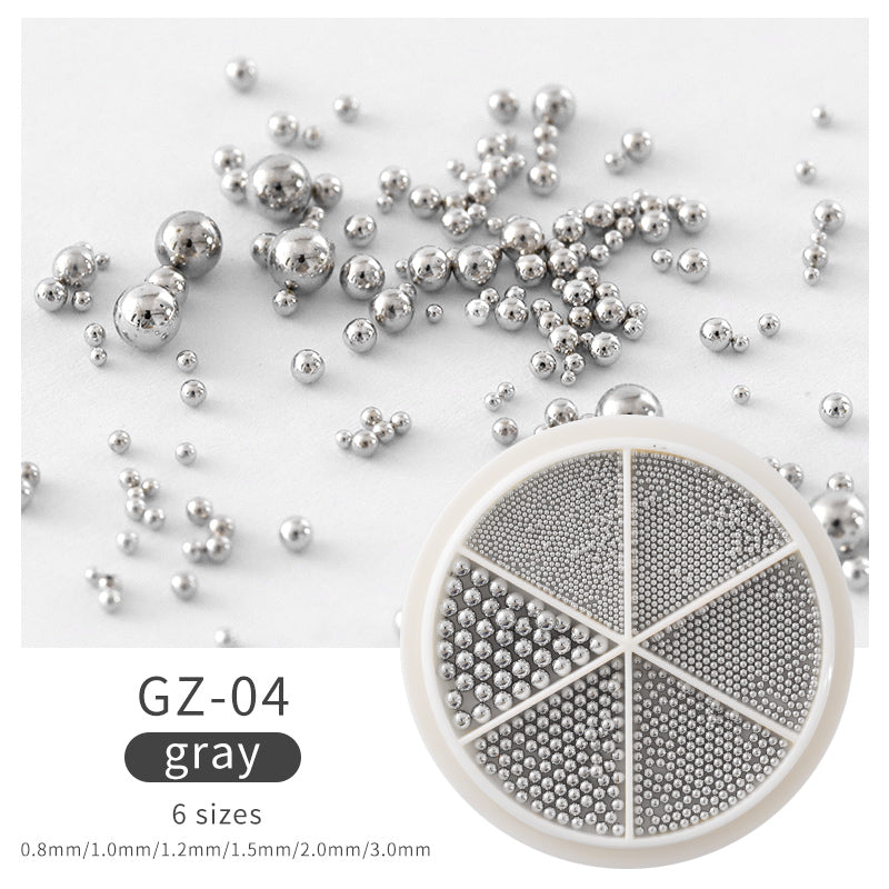NAW004  Mixed Sizes Gold Sliver Rose Steel Caviar Beads Nail Studs 3D Metal Nail Art Decorations Wheel Manicure Tools