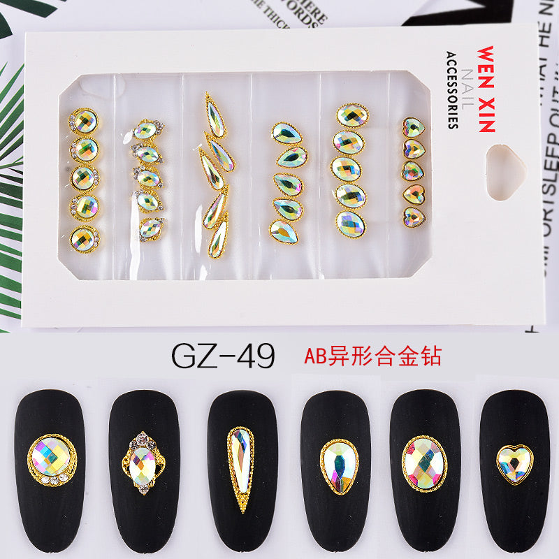 NDE013  ForLife 6 Grid Pack Flatback Nail Art Rhinestones Zircon Resin Flower Alloy Chain 2 Sections Nail Decorations tools