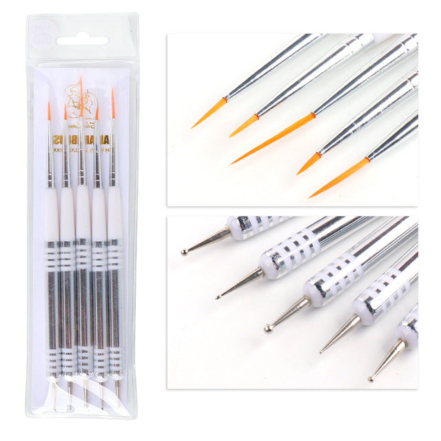 NBR044  Nail art tool brush 5pcs/pack multi-functional nail drawing line color pen carving flower painting pen