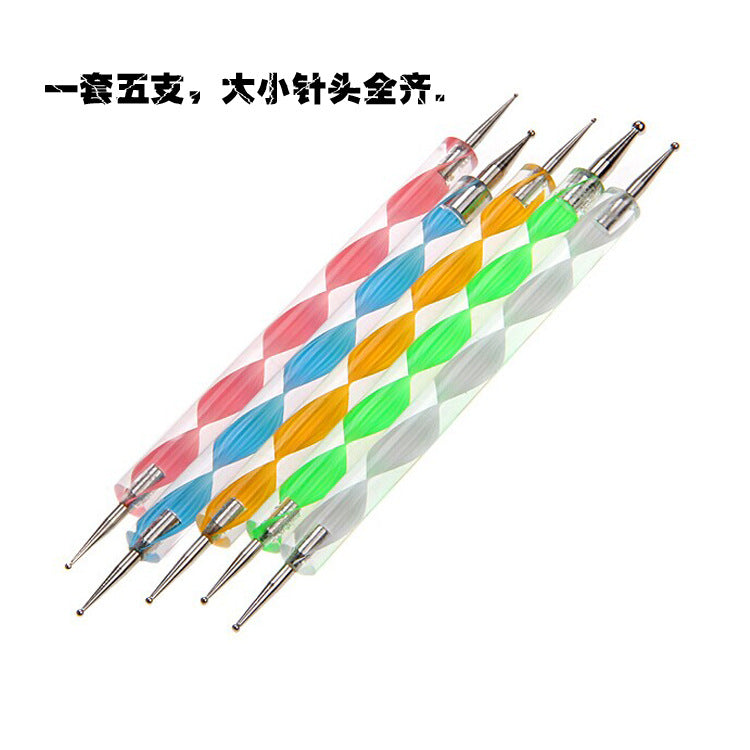 NBR043  ForLife 5 Pcs 2 Way Caviar Nail Art Dotting Pen UV Gel Painting Brush Salon Manicure Nail Tools Kit