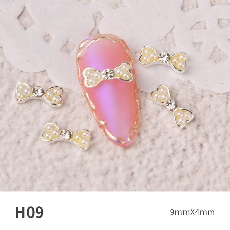 NZJ060 new Bowknot Nail Jewelry Shiny Japanese Alloy Rhinestone Nail Jewelry Pearl Diamond Jewelry