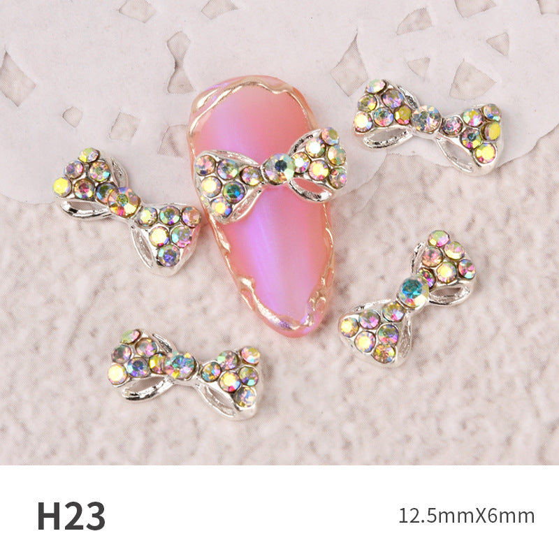 NZJ060 new Bowknot Nail Jewelry Shiny Japanese Alloy Rhinestone Nail Jewelry Pearl Diamond Jewelry