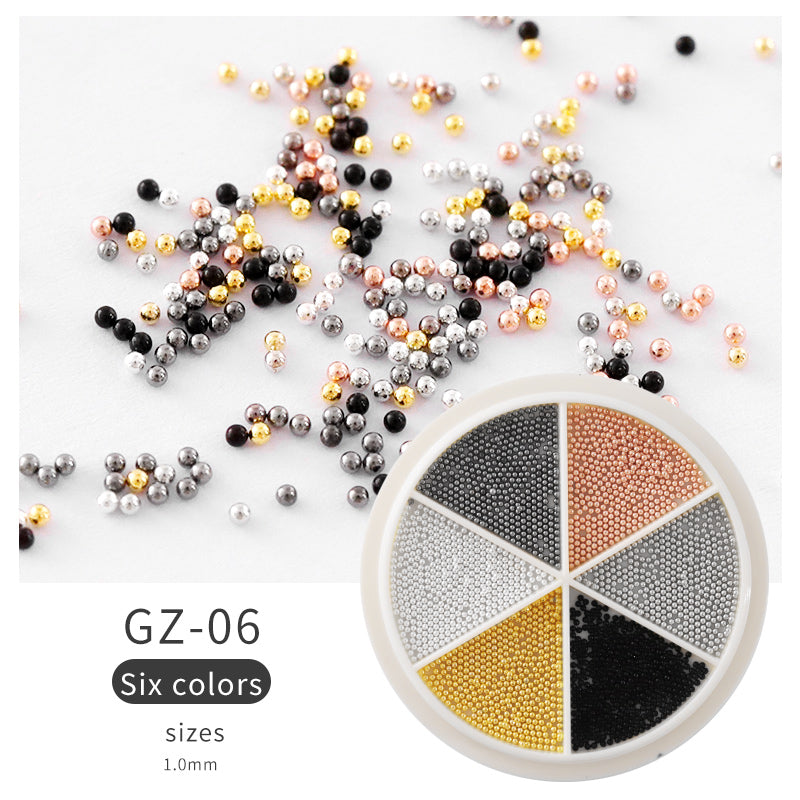 NAW004  Mixed Sizes Gold Sliver Rose Steel Caviar Beads Nail Studs 3D Metal Nail Art Decorations Wheel Manicure Tools