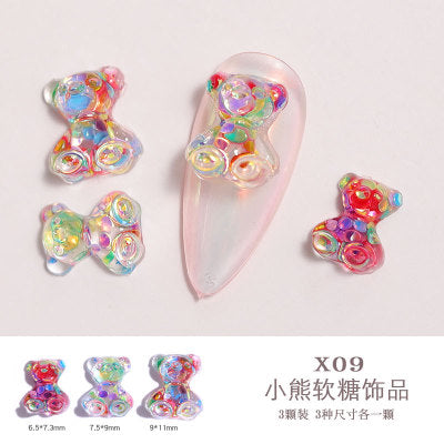 NDE040  ForLife Nail art diamond decoration bear three-dimensional light crystal gel magic color candy bear jewelry nail decoration