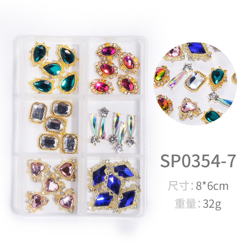 NZJ064  New Snake Planet Zircon Rhinestone Six-Grid Alloy Jewelry Wholesale 2022 New Nail Art Alloy Jewelry Vintage big drill pile drill