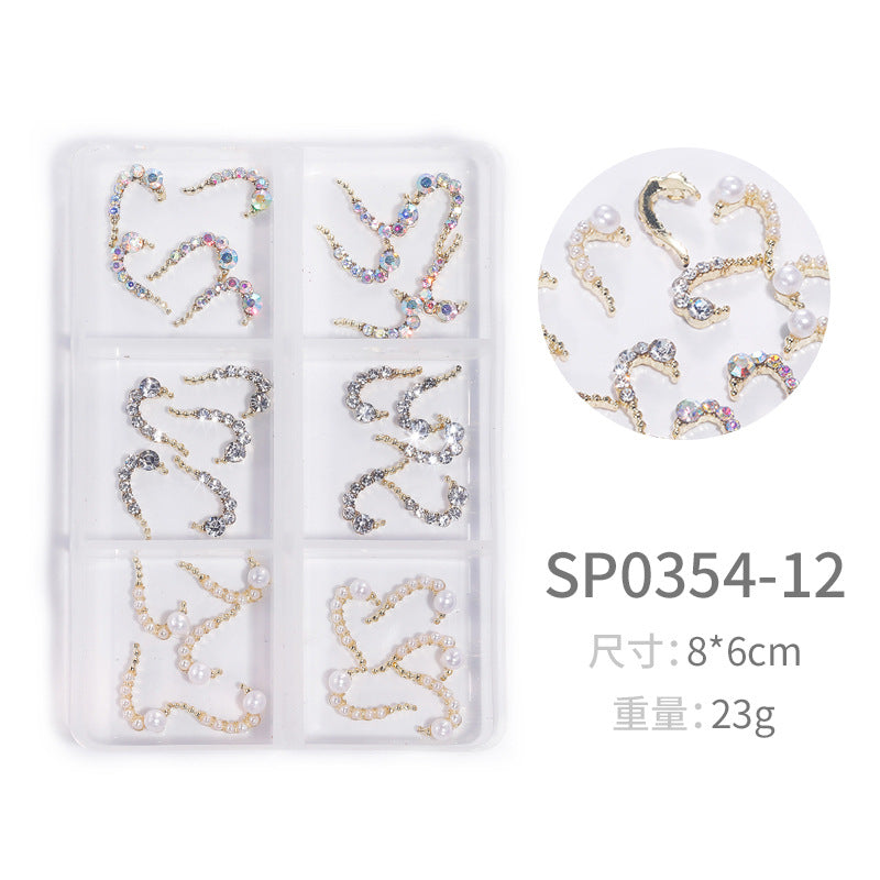 NZJ064  New Snake Planet Zircon Rhinestone Six-Grid Alloy Jewelry Wholesale 2022 New Nail Art Alloy Jewelry Vintage big drill pile drill