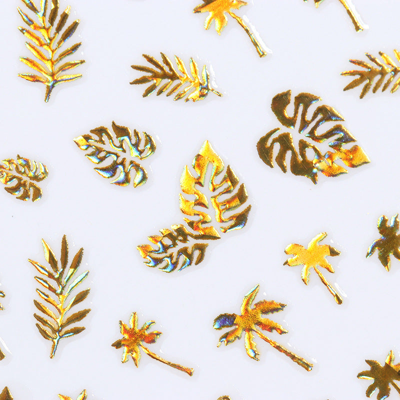 NS5D024  ForLife 1 Sheet Metallic Nail Art Stickers The golden leaves 3d Gold Hollow Adhesive Sticker Decoration