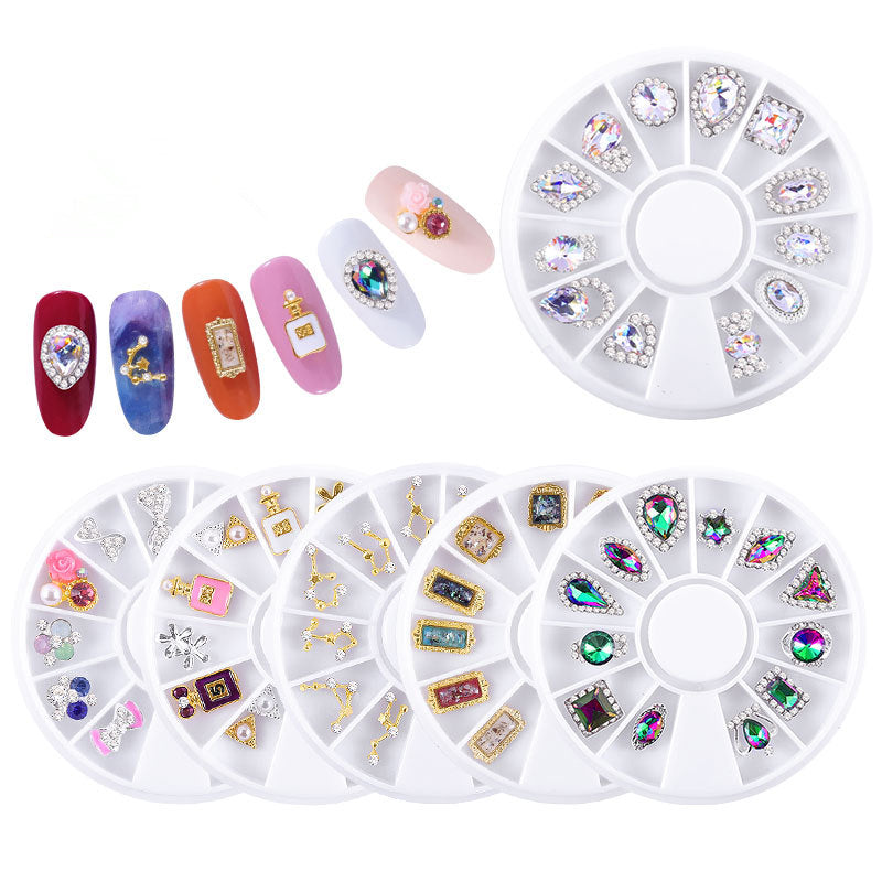 NAW007 Hollow Gold Metal 3d Nail Art Decorations Wheel Star rhinestones Design DIY Sharp Tips Nail Decoration tools