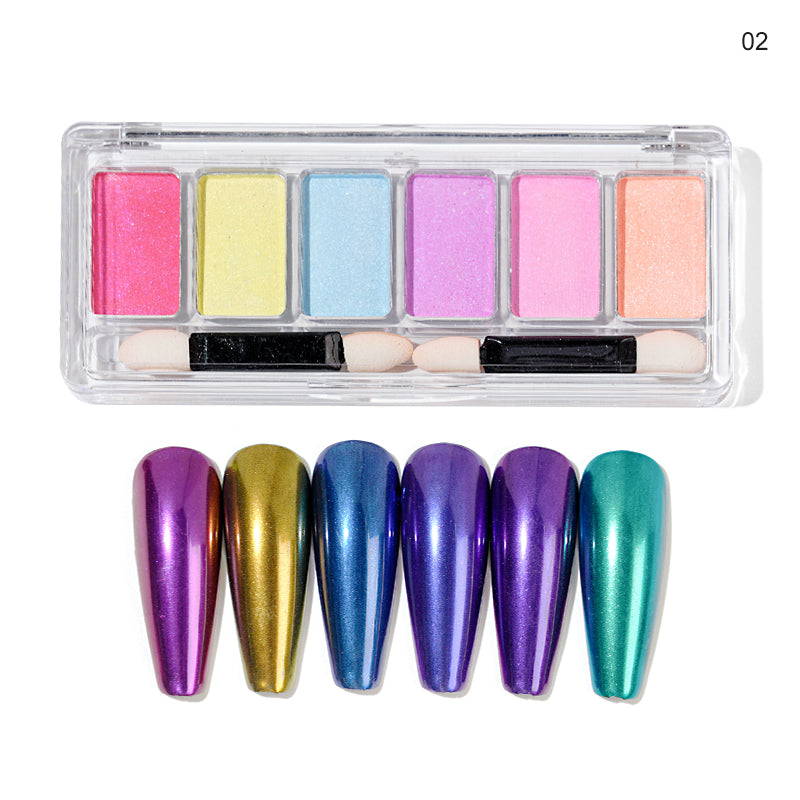 FNP035  Solid 6 Pcs/set Aurora Series Eye shadow Chrome Pigment Powder For Nail