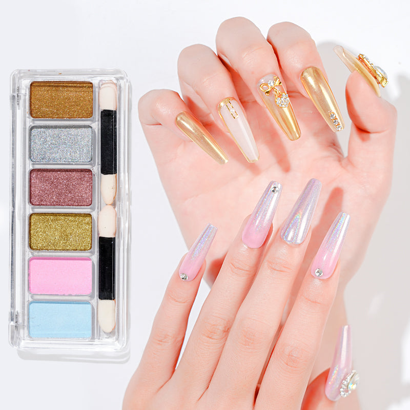 FNP035  Solid 6 Pcs/set Aurora Series Eye shadow Chrome Pigment Powder For Nail