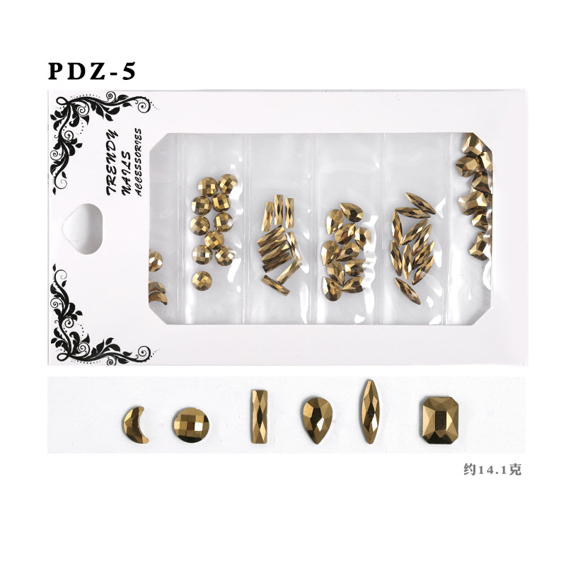 NDE008  ForLife 6 Grid Pack Flatback Nail Art Crystal Rhinestones Decorations 3d Alloy Retro Nail Accessories