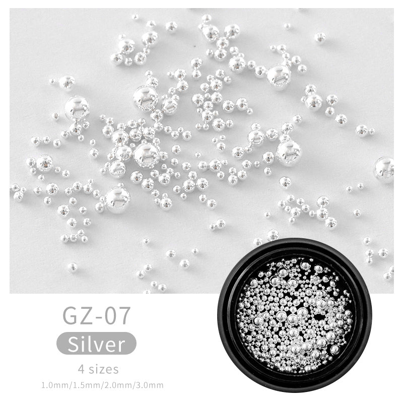 NAW004  Mixed Sizes Gold Sliver Rose Steel Caviar Beads Nail Studs 3D Metal Nail Art Decorations Wheel Manicure Tools