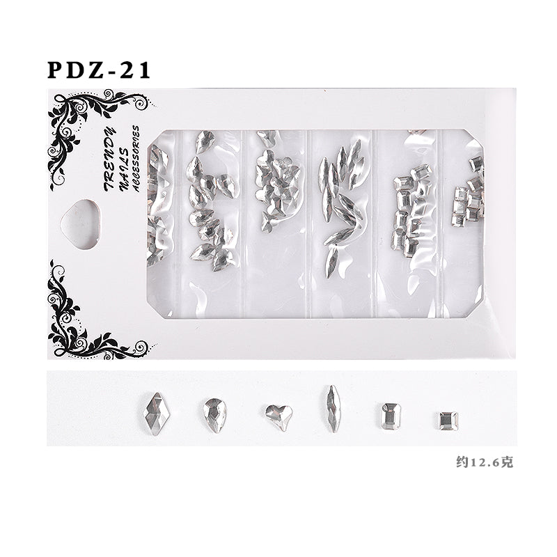 NDE008  ForLife 6 Grid Pack Flatback Nail Art Crystal Rhinestones Decorations 3d Alloy Retro Nail Accessories