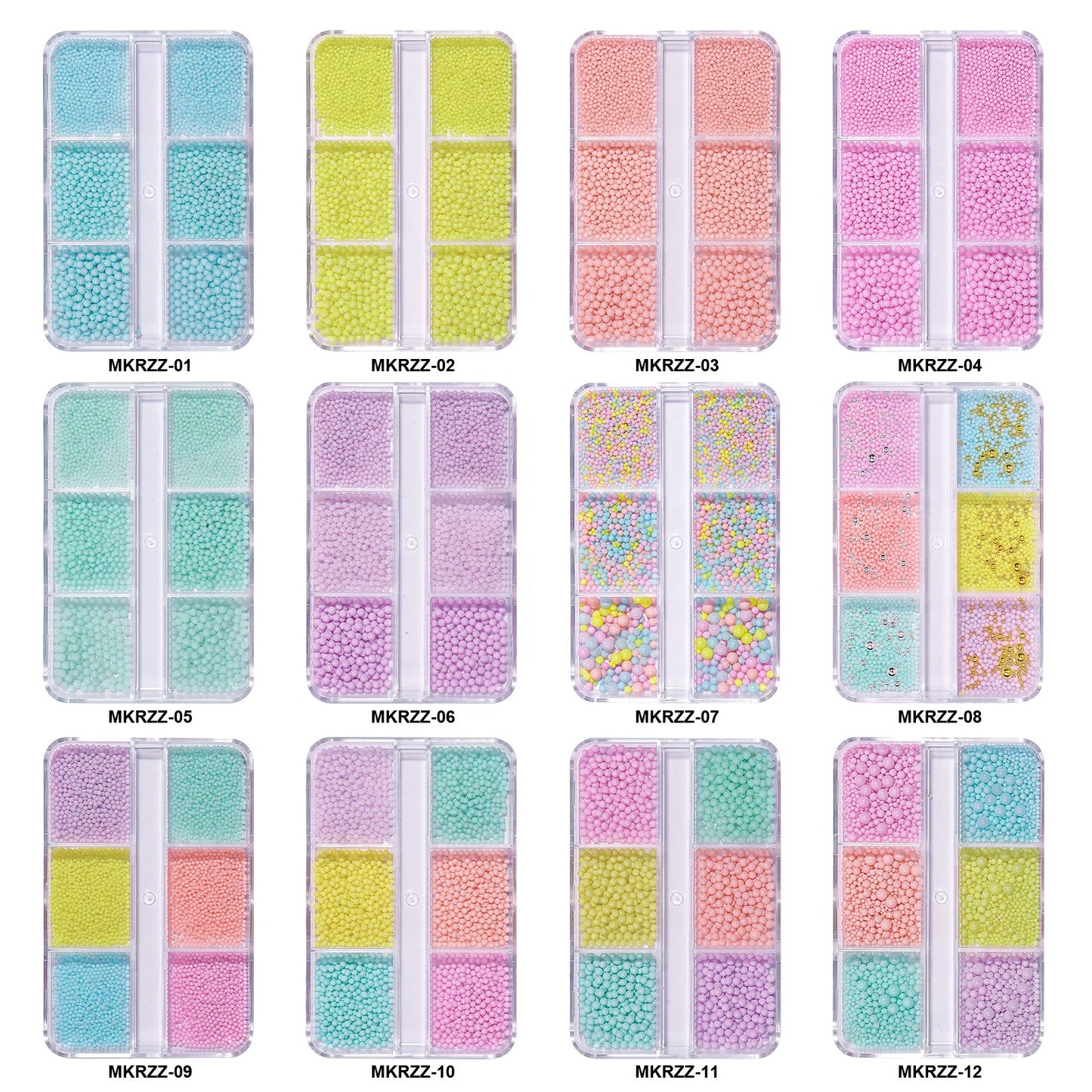 NZJ019 Hot Sale Mix Sizes Candy Color 3D Mermaid Jewelry Round Beads Nail Charms Rhinestones Nail Art Plastic Beads