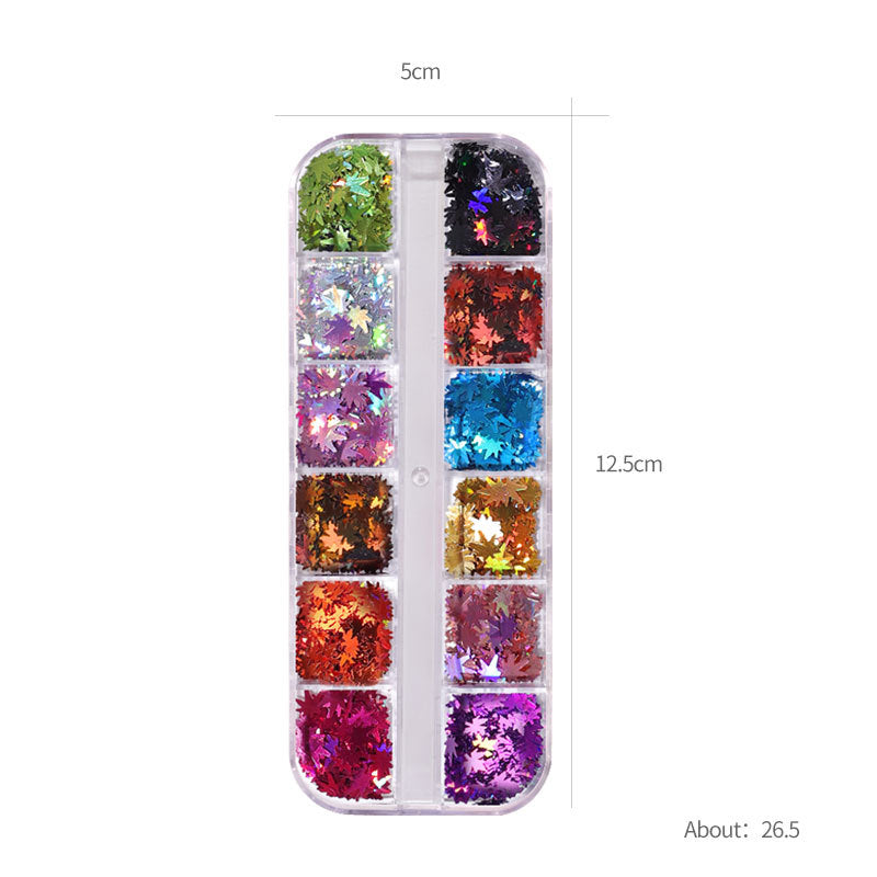 NDE031  ForLife 12 colors Maple leaf Shapes Nail Art Glitter Flakes 3D colorful Sequins Polish Color changing Manicure decoration