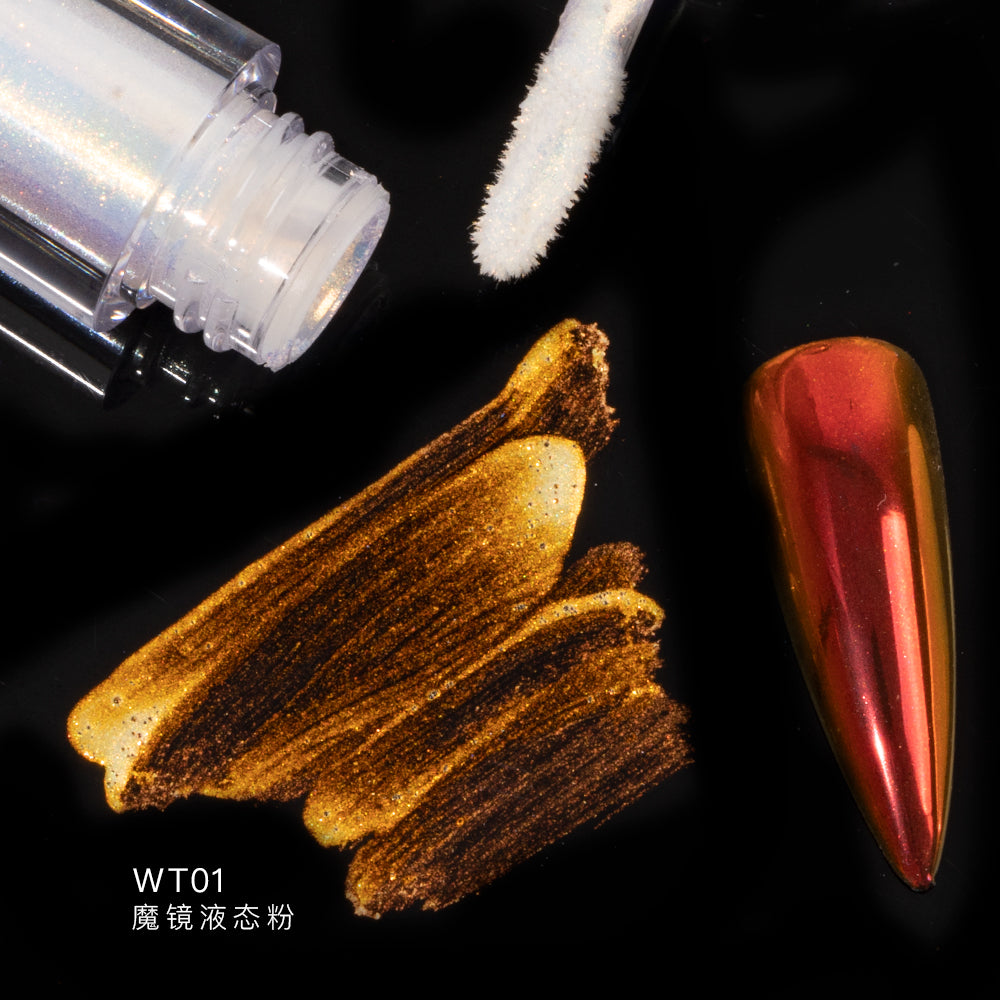 FNP012  Round tube wholesale WT series 5 colors liquid magic mirror powder used for art nail decoration