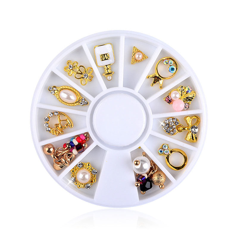 NAW007 Hollow Gold Metal 3d Nail Art Decorations Wheel Star rhinestones Design DIY Sharp Tips Nail Decoration tools