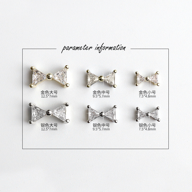 NZJ045  Luxury Rhinestones Gems Butterfly Bow Tie Silver Zircon Metal Alloy 3D Nail Charms