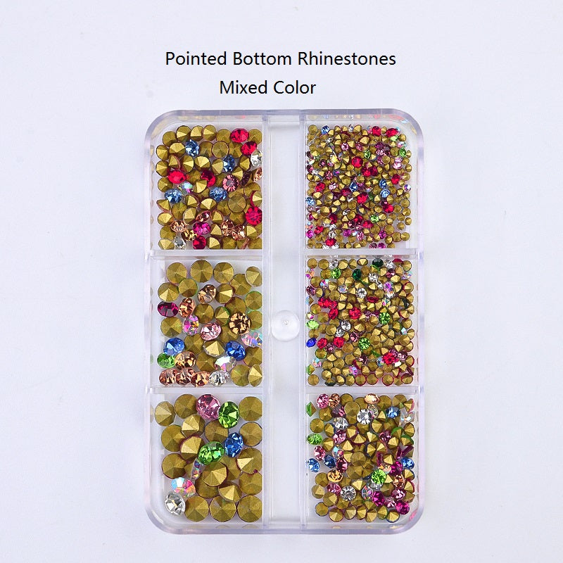 NZJ009 Colorful Symphony Pointed Bottom Rhinestones Mixed Color Size Special-shaped Diamond Nail Art Jewelry