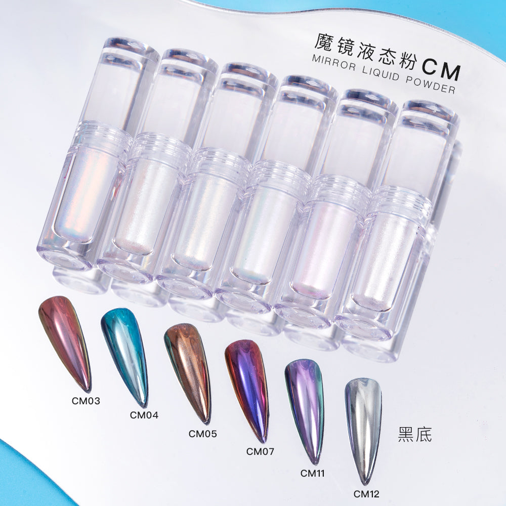 FNP015  Round tube wholesale CM series 6 colors liquid magic mirror powder used for art nail decoration