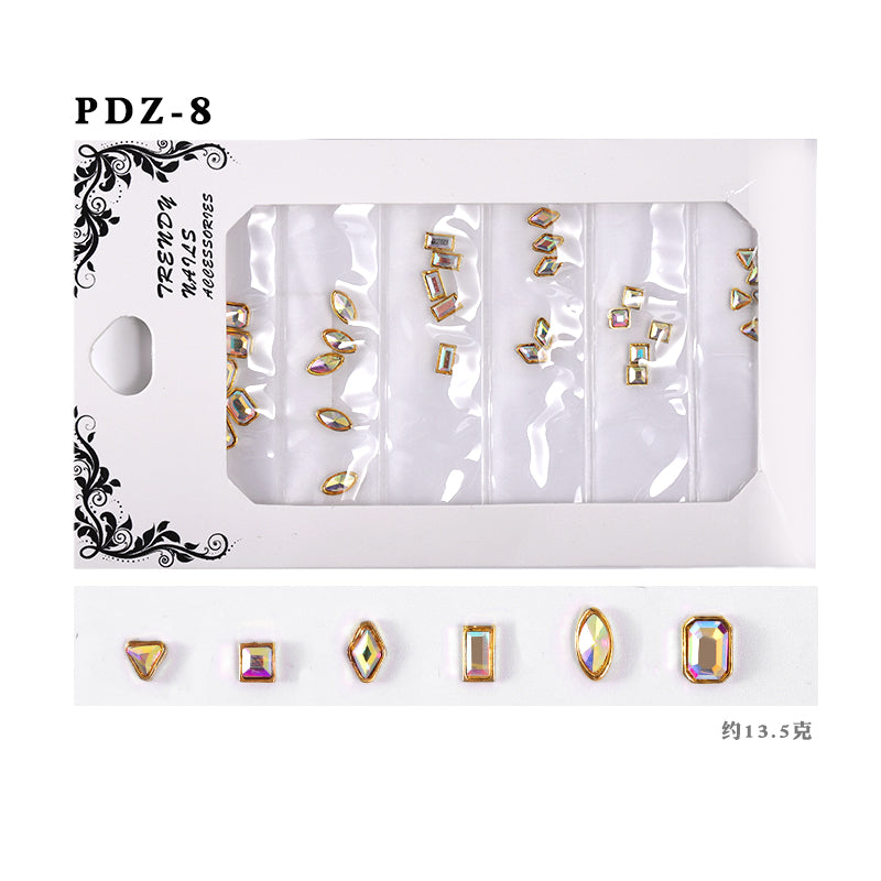 NDE008  ForLife 6 Grid Pack Flatback Nail Art Crystal Rhinestones Decorations 3d Alloy Retro Nail Accessories