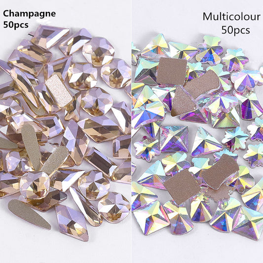 NRS003  ForLife Pear Nail Mix Color Rhinestones Gems Diamond Gold Bottom Flat Back Strass Stone 3D Charms Nails Accessories