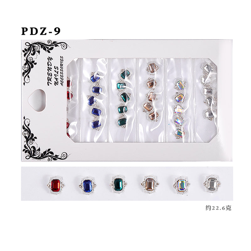 NDE008  ForLife 6 Grid Pack Flatback Nail Art Crystal Rhinestones Decorations 3d Alloy Retro Nail Accessories