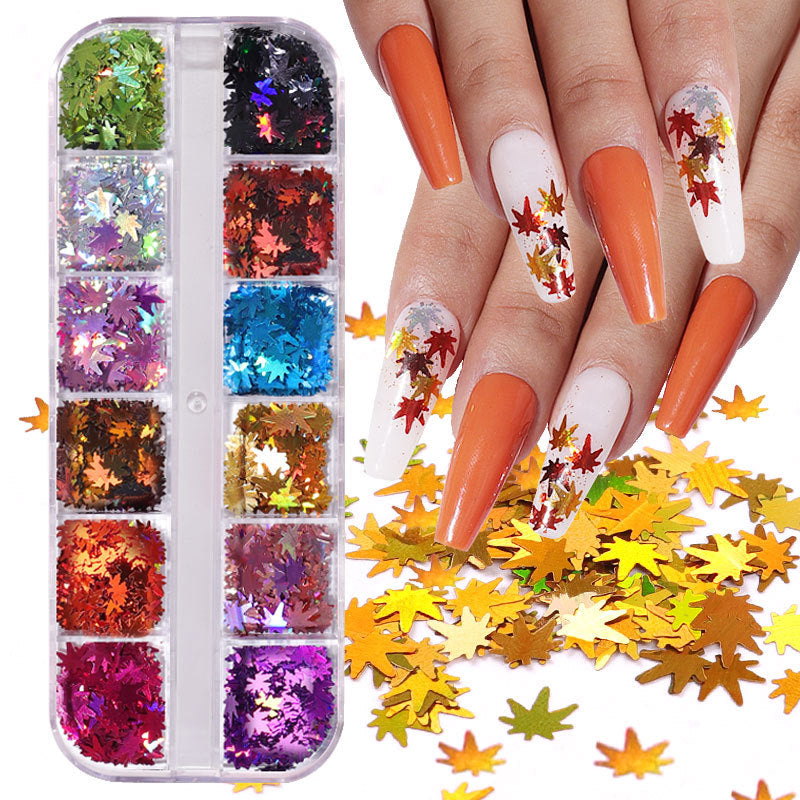 NDE031  ForLife 12 colors Maple leaf Shapes Nail Art Glitter Flakes 3D colorful Sequins Polish Color changing Manicure decoration