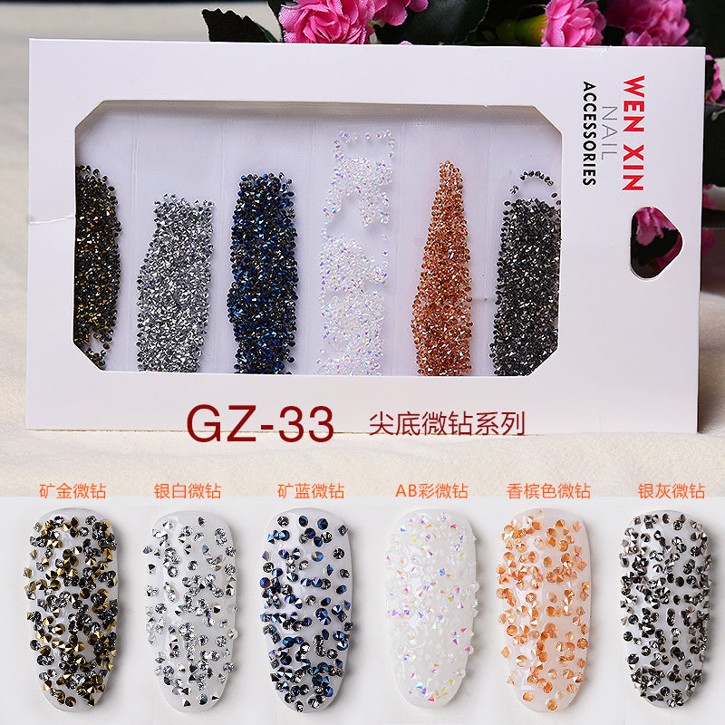 NDE012  ForLife 6 Grid Pack Flatback Nail Art Crystal Rhinestones Decorations Mixed Steel Ball Micro- Beads Nail Accessories