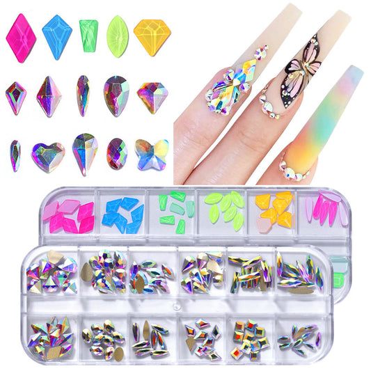 NRS001  Multi-size Flat Bottom Glass Fancy Shape Nail Rhinestones Decorations Crystal 3d Manicure Nail Art Accessories Acrylic diamond