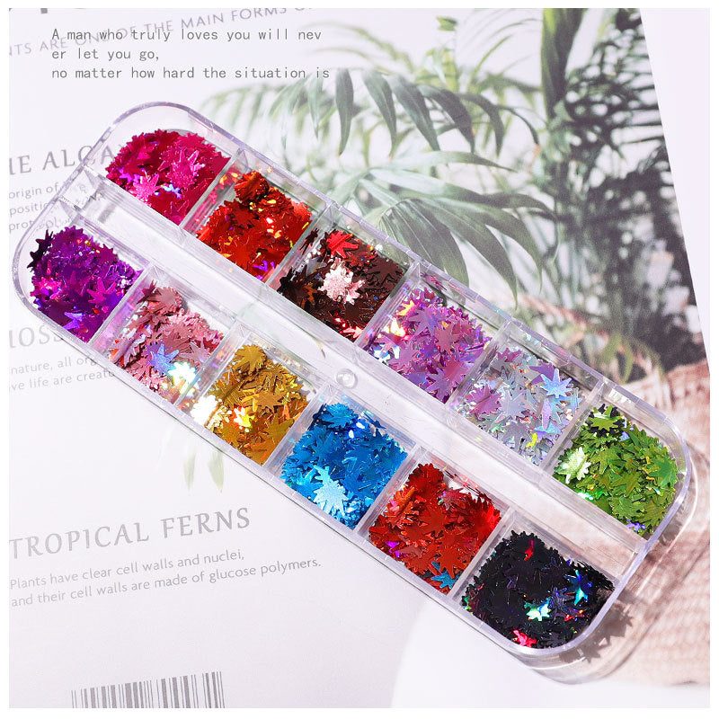 NDE031  ForLife 12 colors Maple leaf Shapes Nail Art Glitter Flakes 3D colorful Sequins Polish Color changing Manicure decoration