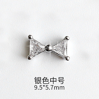 NZJ045  Luxury Rhinestones Gems Butterfly Bow Tie Silver Zircon Metal Alloy 3D Nail Charms